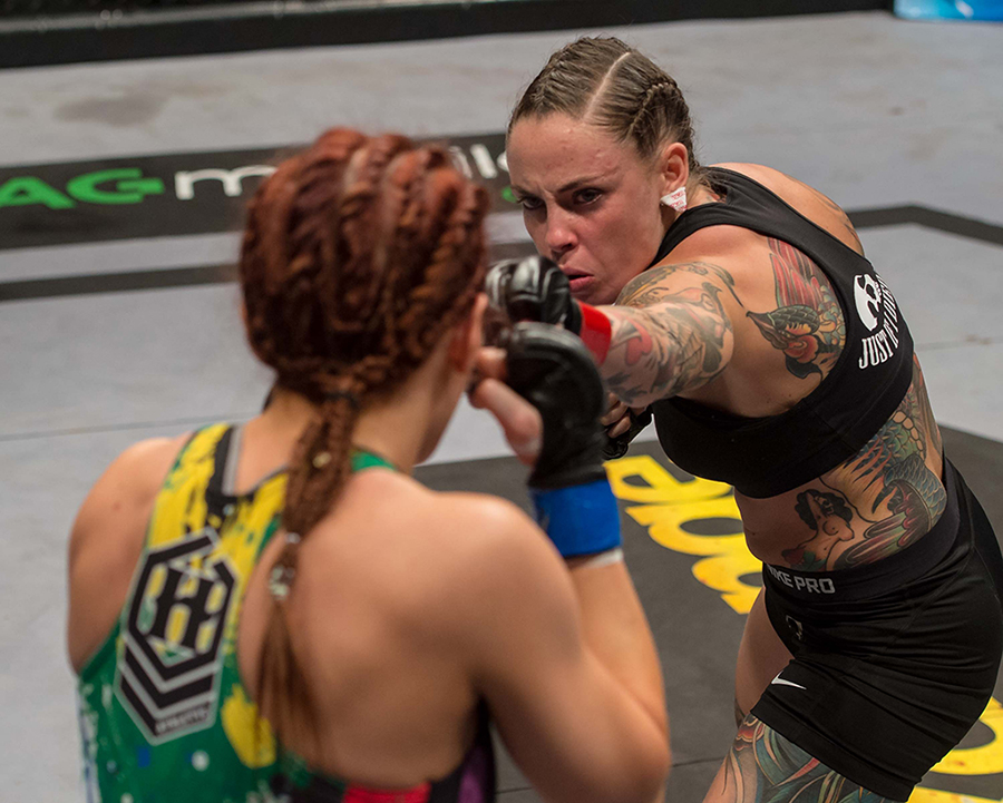 JOHANNESBURG, SOUTH AFRICA - Danella Eliasov vs. Micol Di Segni - flyweight bout - OCTOBER 03: during EFC 44 Fight night at the Big Top Arena, Carnival City, Johannesburg, South Africa on October 03, 2015. (Photo by Anton Geyser/ EFC Worldwide)