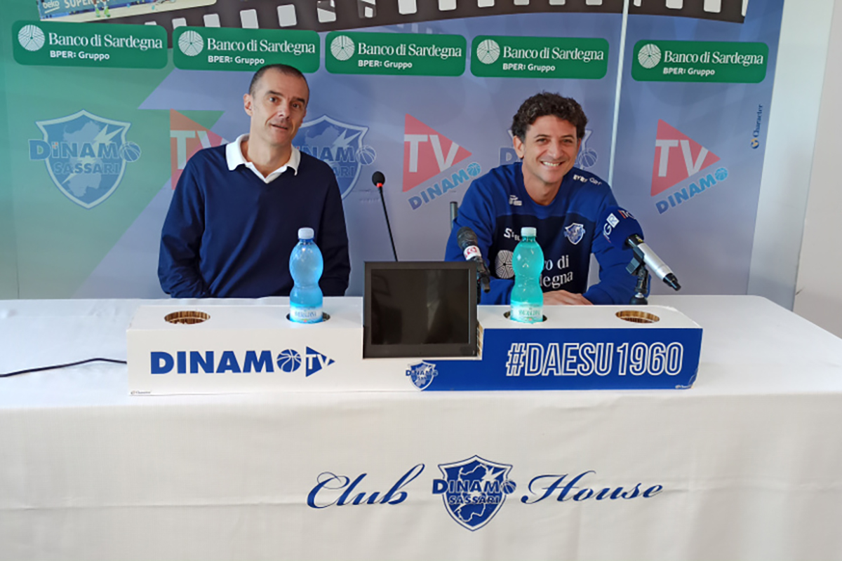Il vicepresidente della Dinamo Gianmario Dettori e il tecnico Antonello Restivo