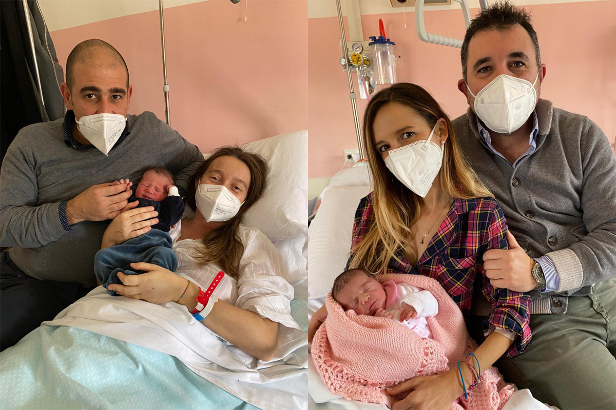 Jacopo, l’ultimo nato del 2020, e Giorgia, prima nata 2021, con mamma e papà