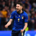 UEFA Euro 2020: Jorginho celebra il gol della vittoria ai calci di rigore nella semifinale tra Italia e Spagna allo stadio di Wembley, 6 luglio 2021. ? Claudio Villa/Getty Images