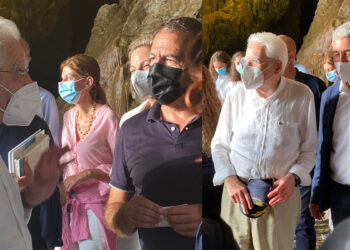 Il Presidente Sergio Mattarella in visita alla Grotta di Nettuno nel 2021