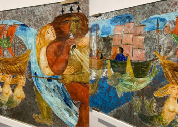 Edina Altara. “Nettuno, Nereidi e Tritoni” (sinistra) e “Nettuno e allegoria della Terra” (destra)