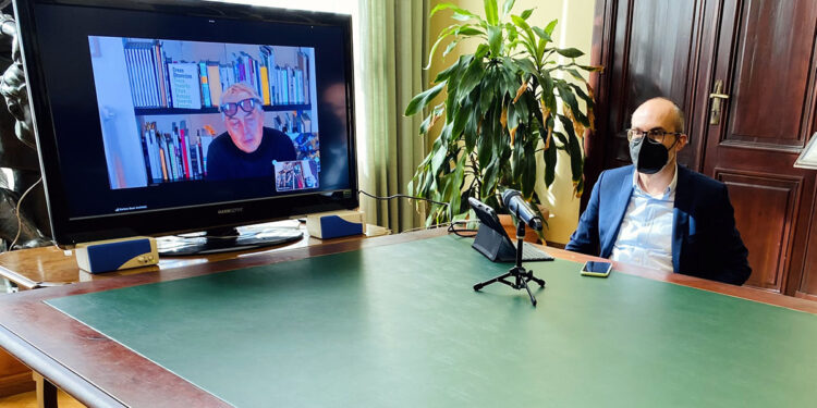 Paolo Truzzu in videoconferenza con l'architetto Stefano Boeri