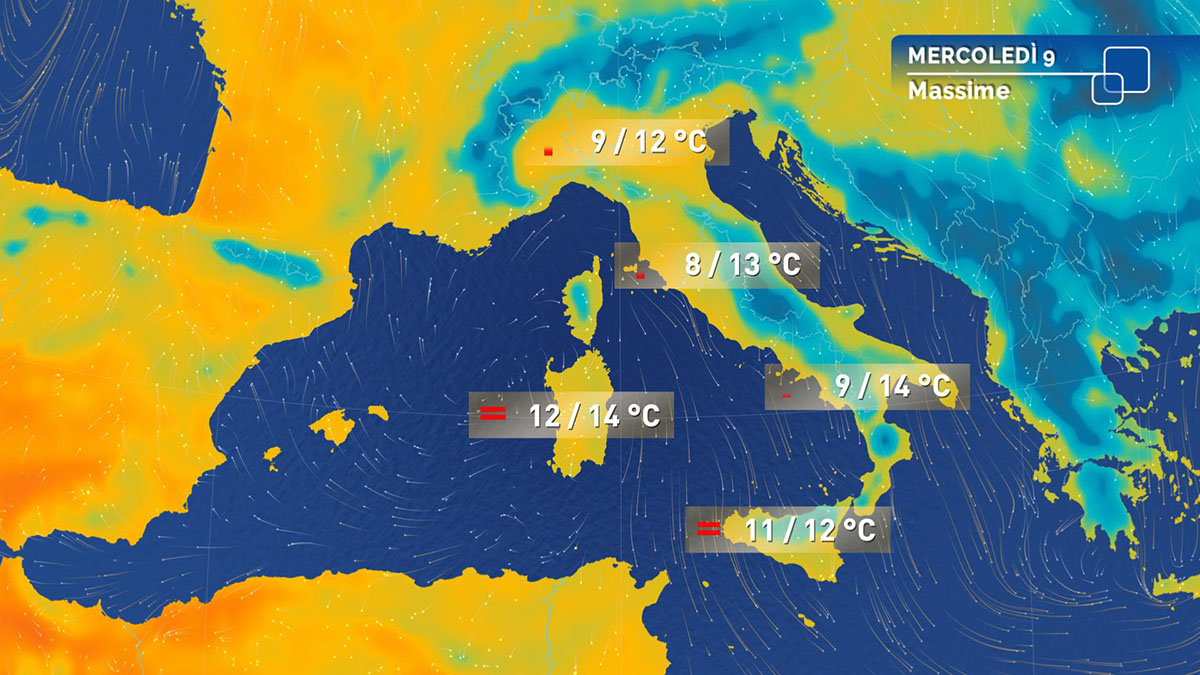 Temperature mercoledì 9 marzo 2022