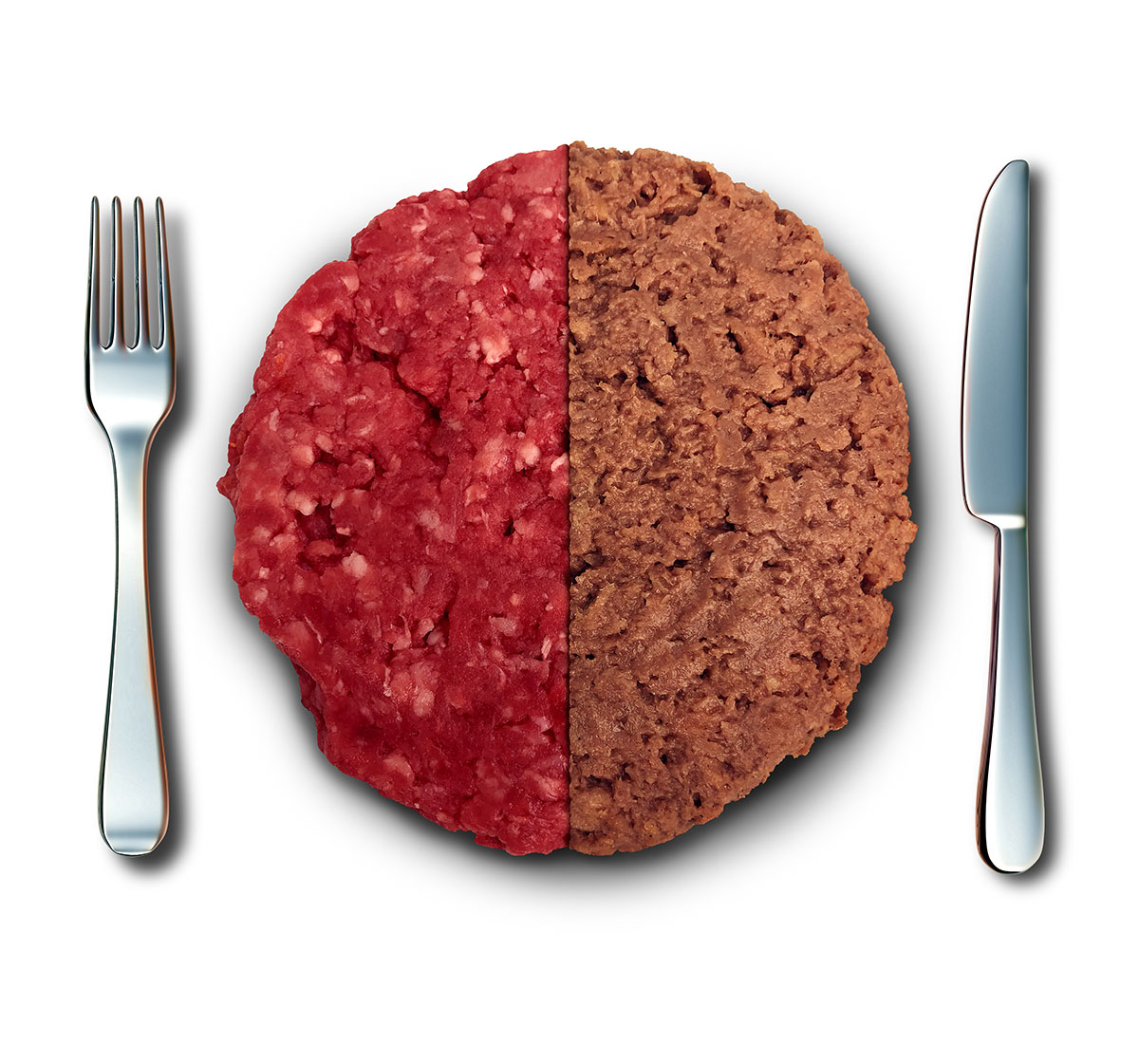 Burger Vegan e carne. 📷 Depositphotos