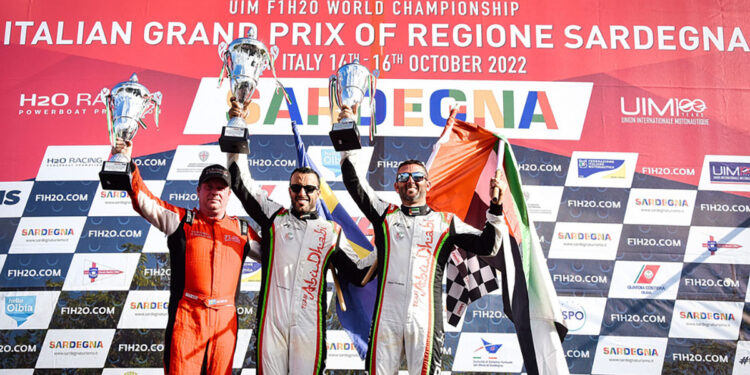 Il Podio dell’Italian Grand Prix of Regione Sardegna: da sin., Jonas Andersson (SWE), Thani Al-Qemzi (UAE) e Shaun Torrente (USA)