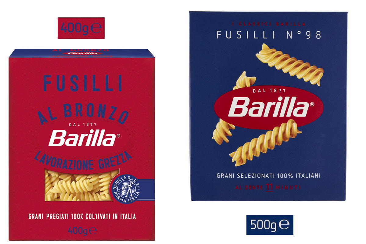 shrinkflation: pasta Barilla