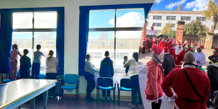 Natale da rombo, piccoli pazienti che guardano la manifestazione dalle finestre della Pediatria Sassari