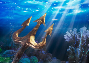 Il tridente di Poseidone sott'acqua. 📷 Depositphotos