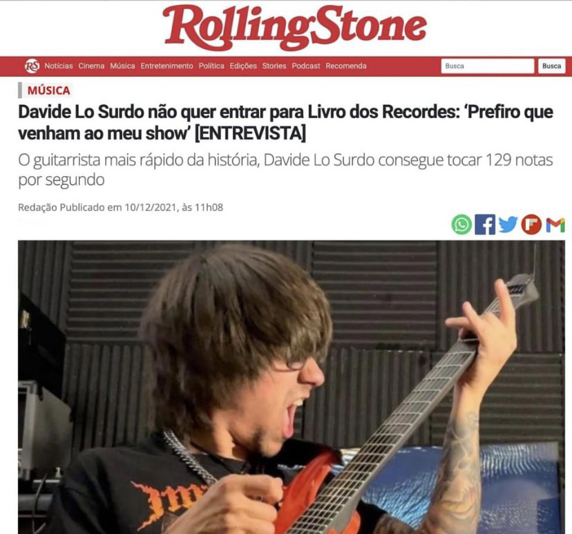 Rolling Stone incorona Davide Lo Surdo il più veloce chitarrista della storia