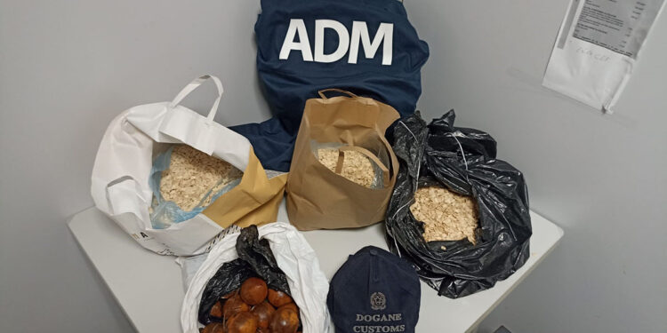 Sequestrati 8 kg di semi e 2 kg di frutta in cattivo stato di conservazione all’aeroporto “Riviera del Corallo”