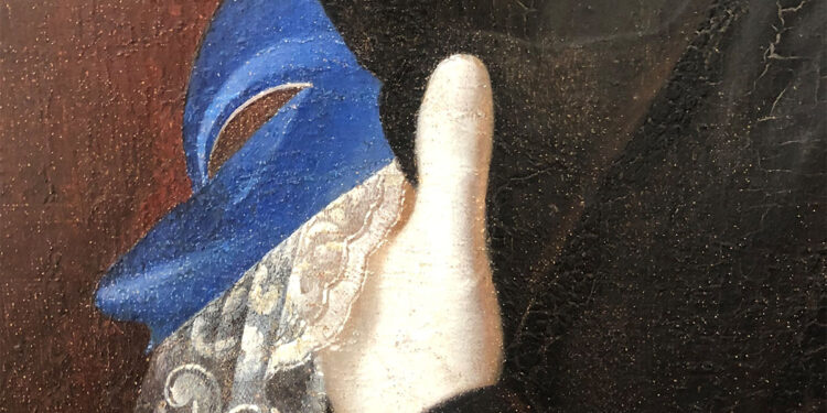 Dettaglio del dipinto di Francesco Lorusso, “Donna che torna da un ballo”, (1864 circa)