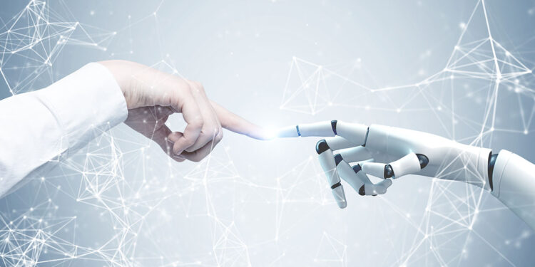 Mani umane e robot. ? Depositphotos