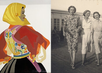 A sinistra una Mattonella decorata a freddo da Edina Altara, a destra Iride, Lavinia ed Edina (Cagliari, agosto 1937)