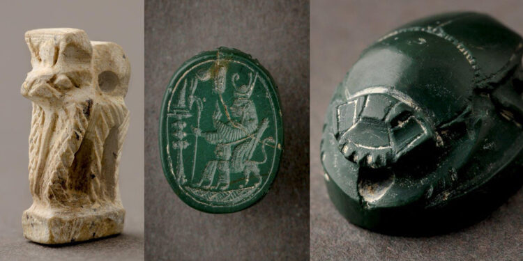 Museo Sanna di Sassari: da sinistra, amuleto e due scarabei carthago