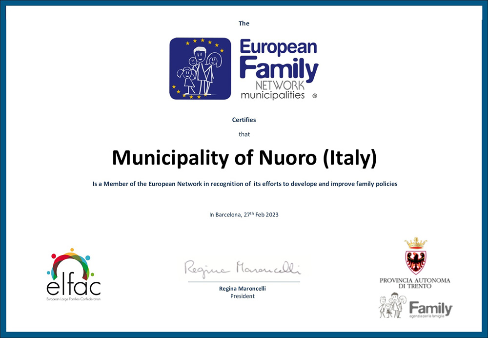 Nuoro, attestato European Family Network