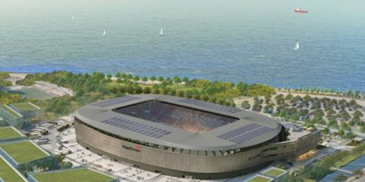 Rendering del nuovo stadio di Cagliari