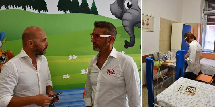 Corrado Sorrentino nel reparto di Pediatria dell'Aou di Sassari