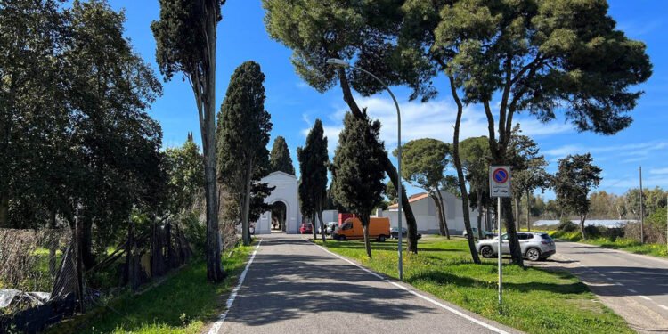 Oristano, il viale di ingresso al cimitero
