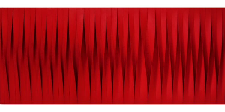 Pino Manos, “Spazio Estroflesso Rosso”, tecnica mista su tela, Sassari (2000)