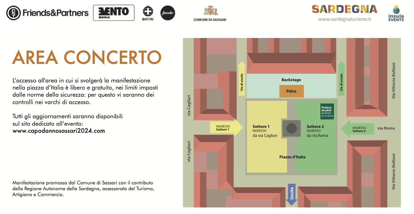 Capodanno a Sassari con Renga e Nek - Mappa palco