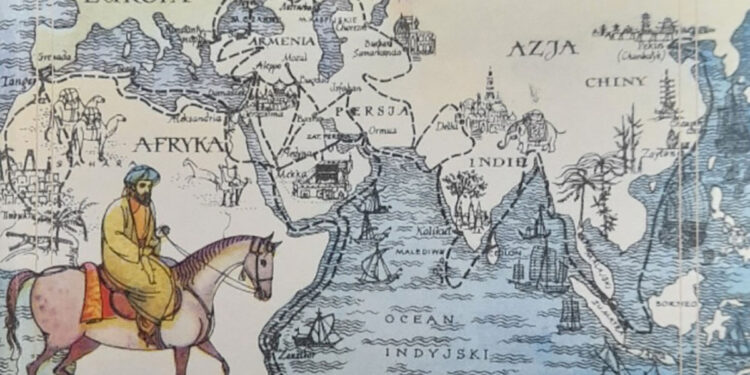 “La vita è un viaggio” di Leokadia Sas Buffoni, in copertina la carta disegnata dal geografo arabo Ibn Battuta
