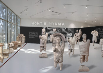 Rendering esposizione temporanea giganti di Mont’e Prama, sala paesaggio del Museo Civico di Cabras