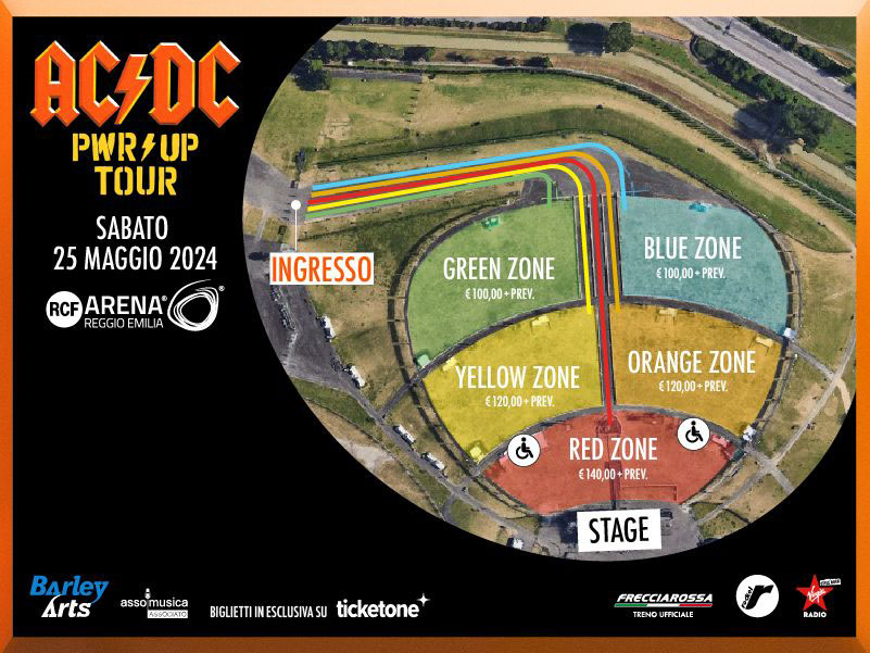 AC/DC mappa concerto Reggio Emilia 25/05/24