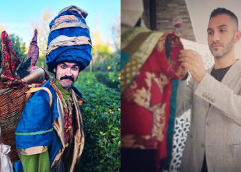 Nicola Virdis e Fabio Loi mentre lavora al costume di Turuk