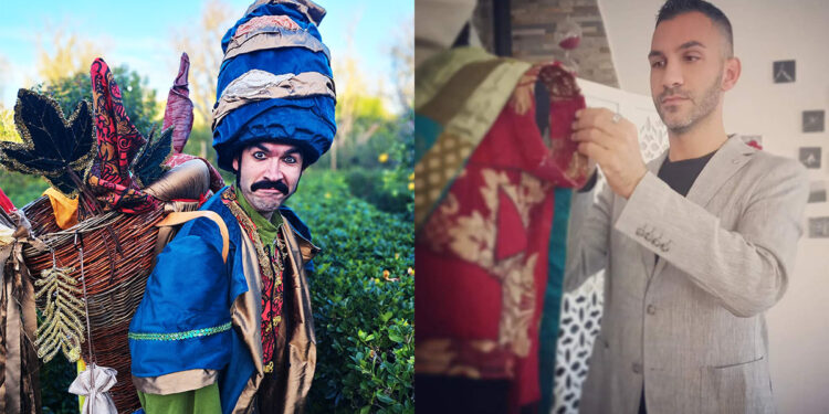 Nicola Virdis e Fabio Loi mentre lavora al costume di Turuk