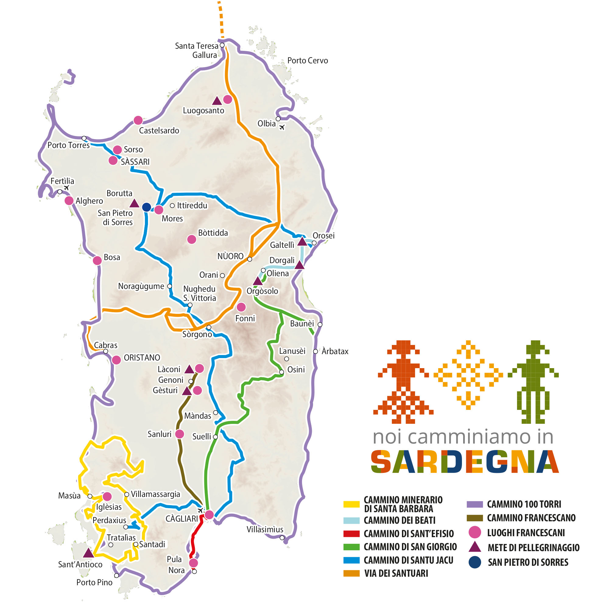 La mappa dei Cammini della Sardegna