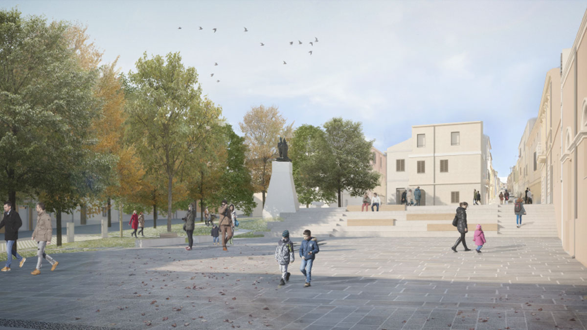 Il rendering della riqualificazione di Piazza Garibaldi a Sorso