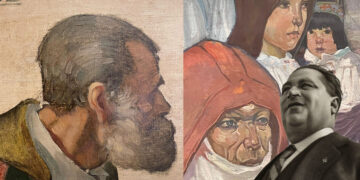 Da sinistra: Mario Delitala - Studio per la Cacciata dell’arrendadore [1926], Carmelo Floris - “Le tre età (Donne di Ollolai)” [1924] e il ritratto di Giuseppe Tomé (Ugo Rancati 1936)