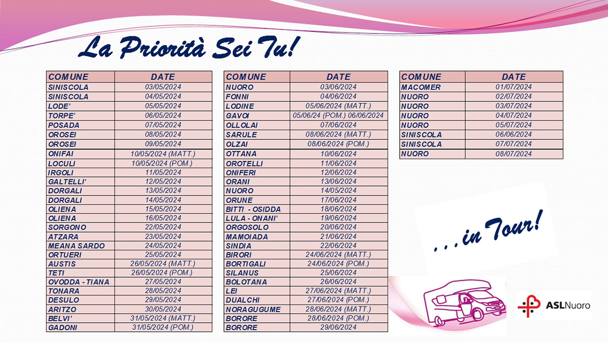 "La Priorità sei tu… in tour" calendario
