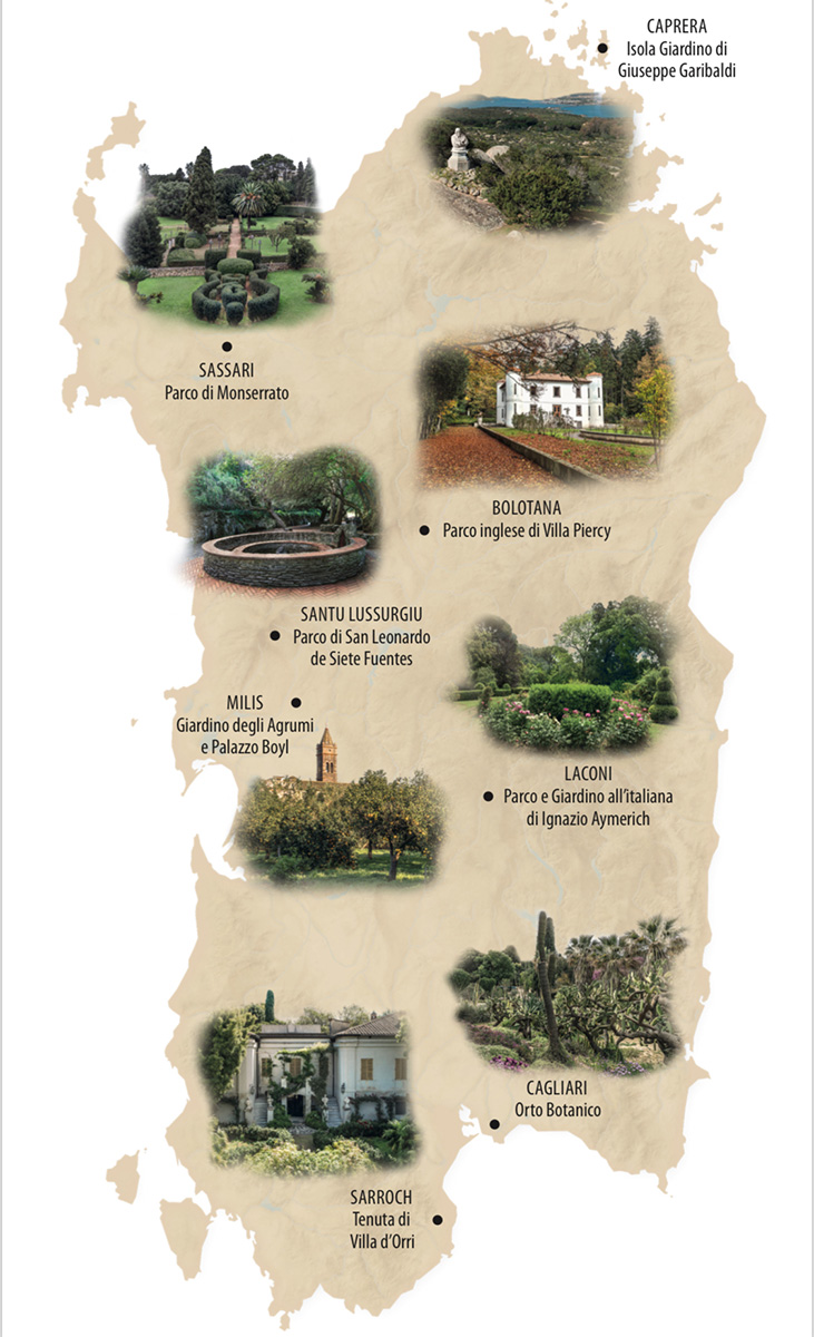 Mappa dei giardini e parchi storici della Sardegna