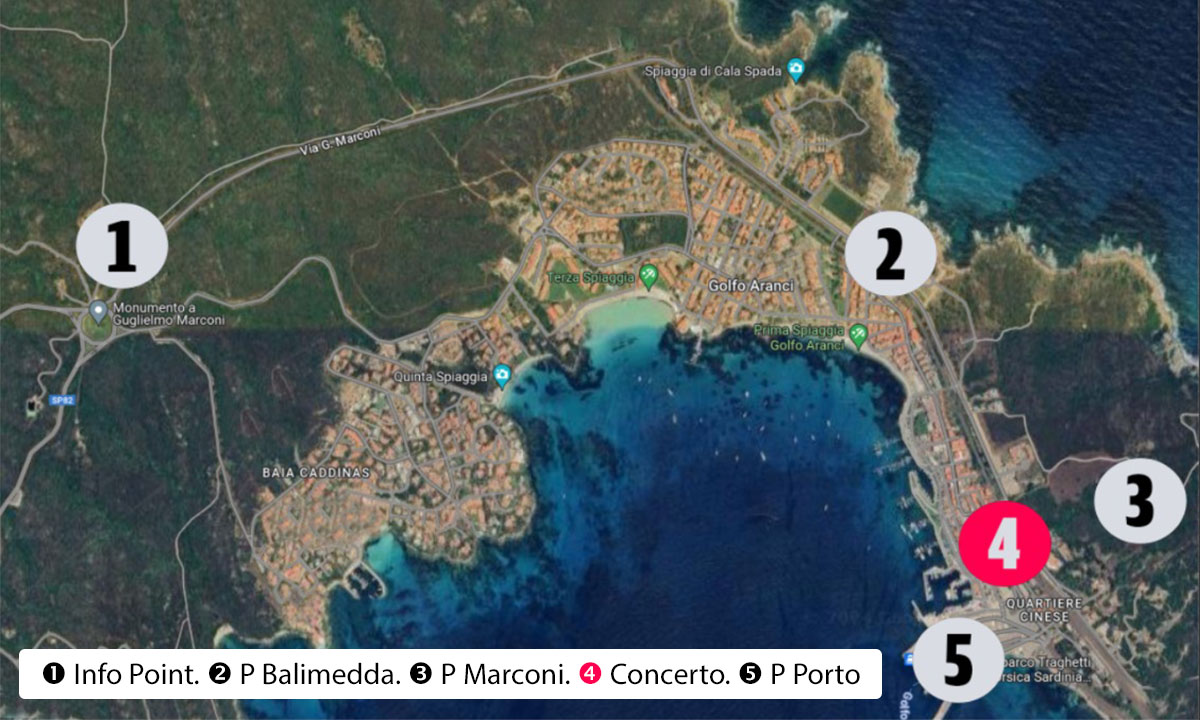 Mappa concerto Gigi D'Alessio Golfo Aranci 25 luglio 2024