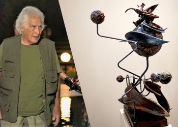 Elio Pulli e una sua scultura