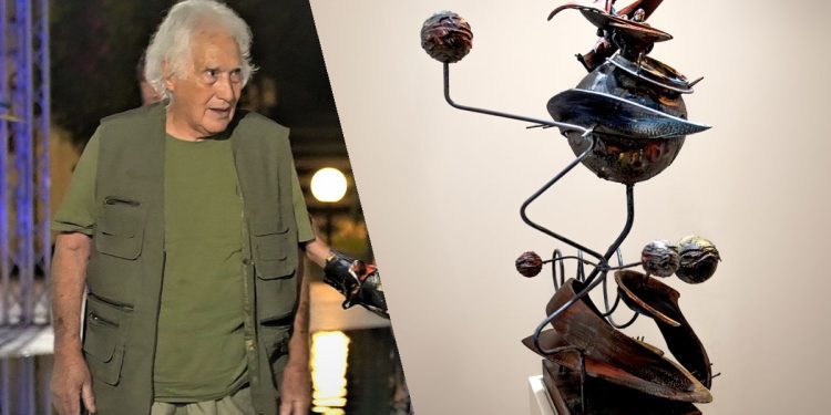 Elio Pulli e una sua scultura