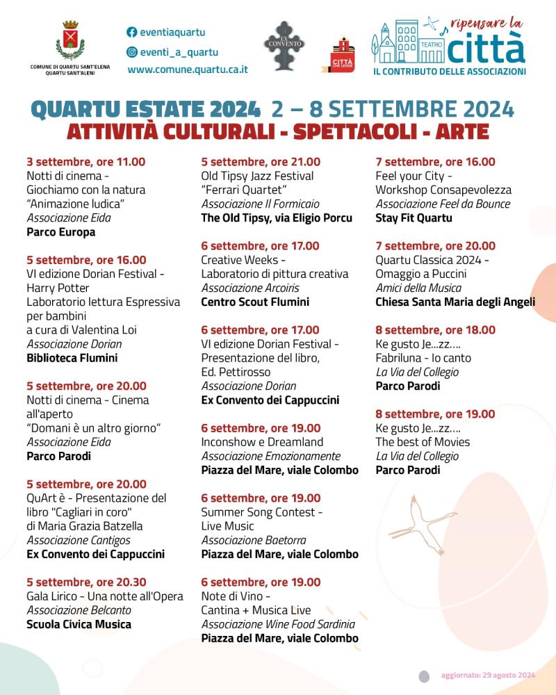 Quartu, rassegna " - Calendario 3-8 settembre