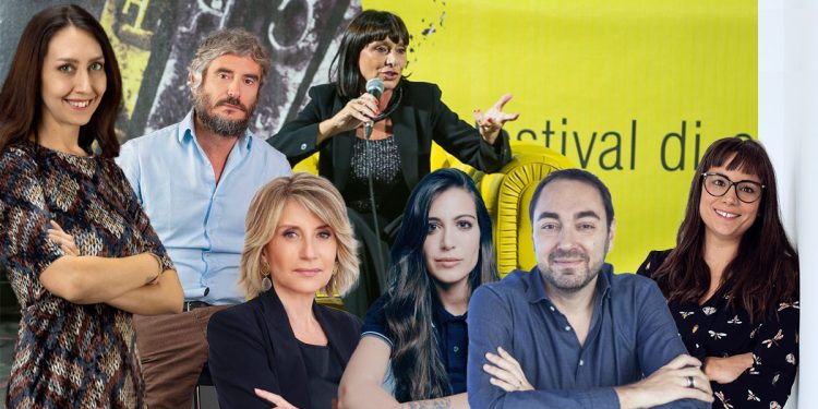 Da sinistra: Livia Sambrotta, Federico Palmaroli, Tiziana Ferrario, Piera Carlomagno, Valetina Mira, Nando Lopez e Francesca Safina