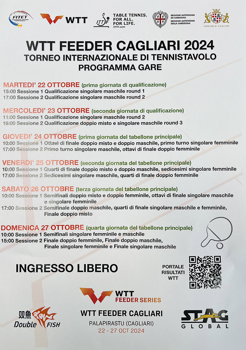 Torneo internazionale WTT di Tennistavolo Cagliari 2024