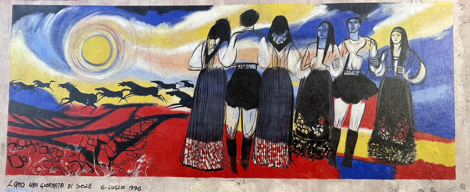 Una giornata di sole, 1996, dipinto murale a Oliena. ? Archivio Liliana Cano e Comune di Oliena