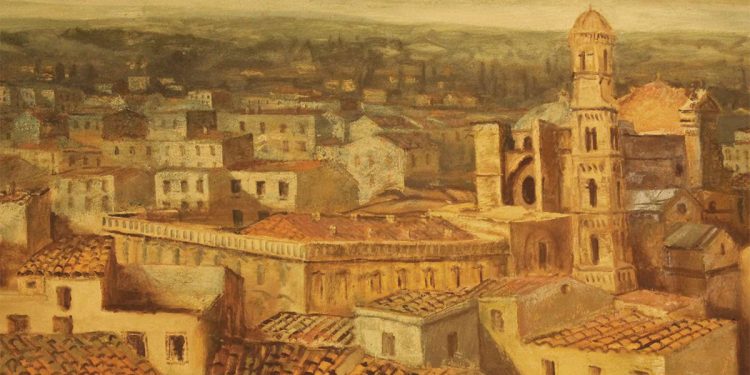 "Veduta della città di Sassari" di Ausonio Tanda (olio su tela, 1985)