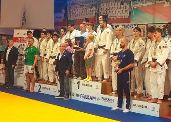 Il podio del 28° Trofeo Riviera del Corallo di Judo