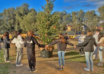 Flumini di Quartu, studenti intorno al pino della scuola di via Is Pardinas
