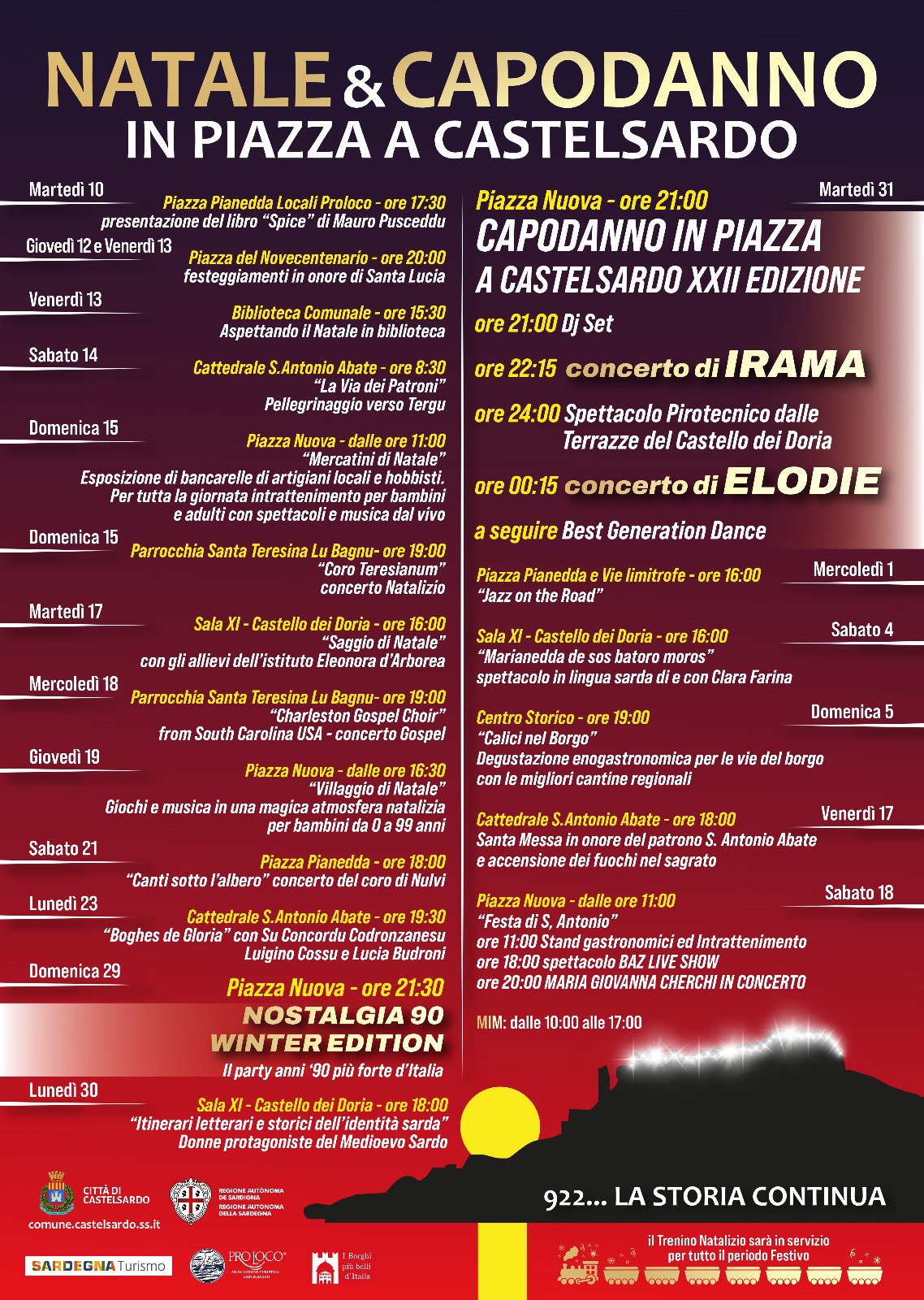 Natale e Capodanno a Castelsardo - Programma 2024