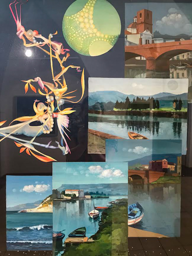 Luna, sogni e ricordi d'infanzia. paesaggio con rappresentazione surreale. Antonio Atza - Pinacoteca Antonio Atza, Bosa