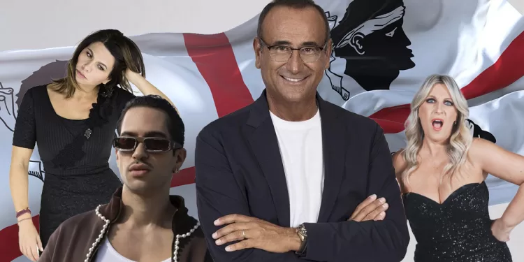 Carlo Conti con Geppi Cucciari (? Daniela Zedda), Mahmood (? Giulia Bersani) e Katia Follesa