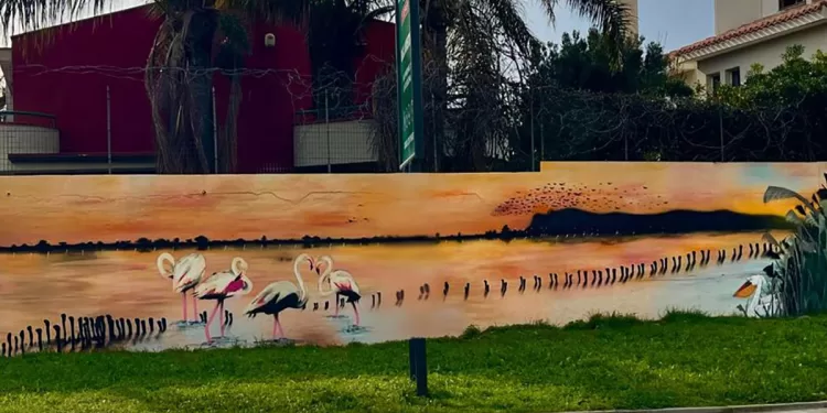 Murale di Retro al Margine Rosso dedicato al Parco di Molentargius