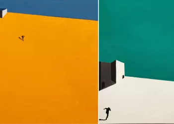 Due opere di Walter Marchionni: "Se penso che ho ritrovato il giallo!!" (t.m. su tela cm 70x70) e "Quando arrivi... aspettami! perchè ho bisogno di te" (t.m. su tela cm 80x100)